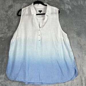 Talbots Tops Women Size 2XL 100% Linen Sleeveless Button Front Tunic Color Block